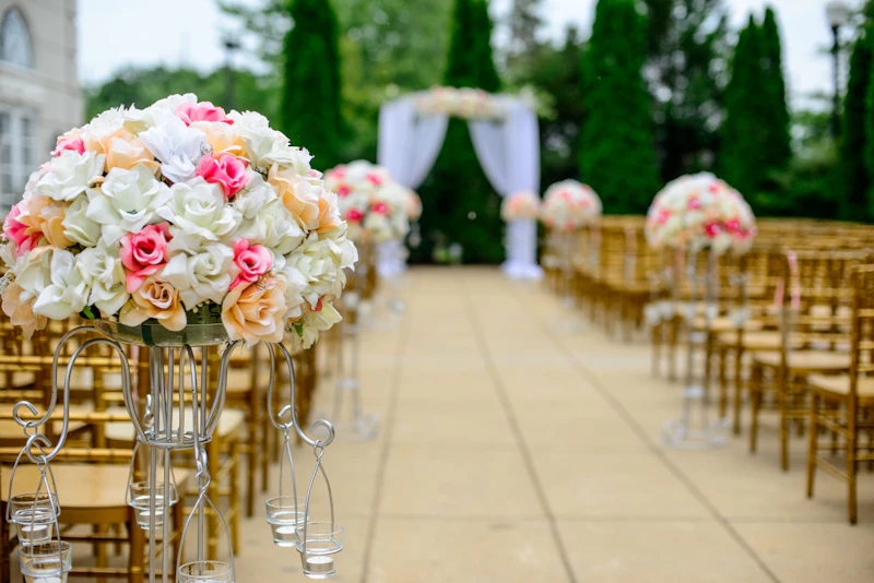 Wedding ceremony at a sophisticated Chicago venue, guests standing in solemn attention