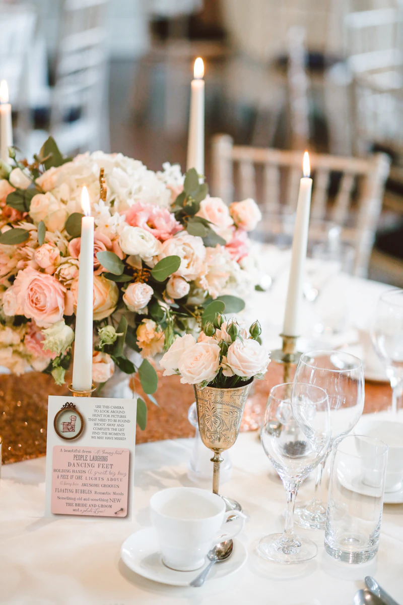 Candlelit reception in a grand hall